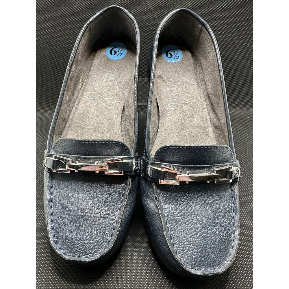 Aerosoles Nuwsreel Loafers Women’s 6.5M Blue Faux Leather Shoe Silver Accent